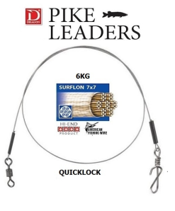 DRAGON SURFLON QUICKLOCK PIKE LEADERS 12 KG Staal Onderlijn 30 Cm